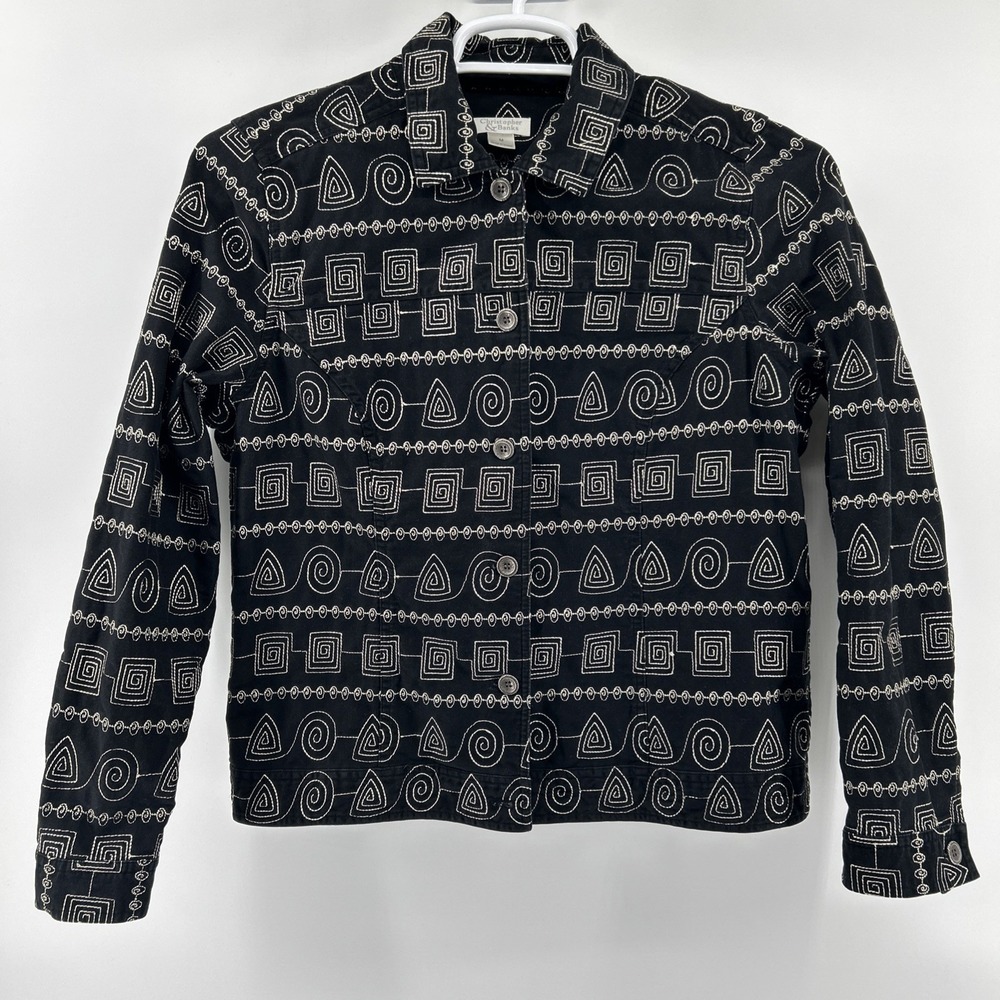 Embroidered Jacket Women's Medium Black Christopher & Banks Business Office